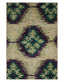 Hand Knotted 4x6 Beige, Violet and Green Persian made of Recycled Silk Area Rug | OP57