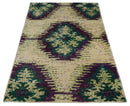 Hand Knotted 4x6 Beige, Violet and Green Persian made of Recycled Silk Area Rug | OP57