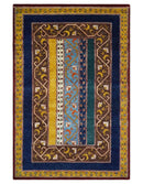 Hand Knotted 4x6 Green, Gold, Blue and Brown Striped Wool Southwestern Lori Gabbeh Rug | KNT55