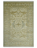 Hand Knotted 4x6 Oriental Oushak Beige an Gray Wool Area Rug, Small Turkish Design Rug | N35146