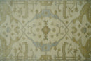 Hand Knotted 4x6 Oriental Oushak Beige an Gray Wool Area Rug, Small Turkish Design Rug | N35146