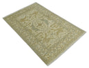 Hand Knotted 4x6 Oriental Oushak Beige an Gray Wool Area Rug, Small Turkish Design Rug | N35146