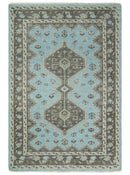 Hand knotted 4x6 Persian Blue and Brown Antique Vintage Wool Area Rug  | TRD242846