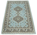 Hand knotted 4x6 Persian Blue and Brown Antique Vintage Wool Area Rug  | TRD242846