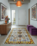 Recycled Silk Persian Oushak Area Rug 4x6 - Silver Mustard Gold
