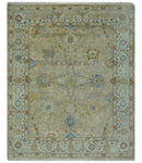 Hand Knotted Beige, Ivory and Gray Oushak Custom Made Wool Rug
