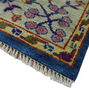 Blue and Beige Hand Knotted Traditional Persian Oushak Wool Area Rug by The Rug Decor