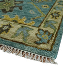 Hand Knotted Teal and Gold Traditional Oushak Multi Size Wool Area Rug