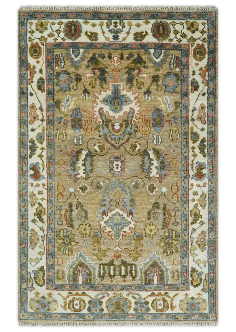 Beige and Ivory Hand knotted Traditional Oriental Oushak Multi Size Wool Area Rug