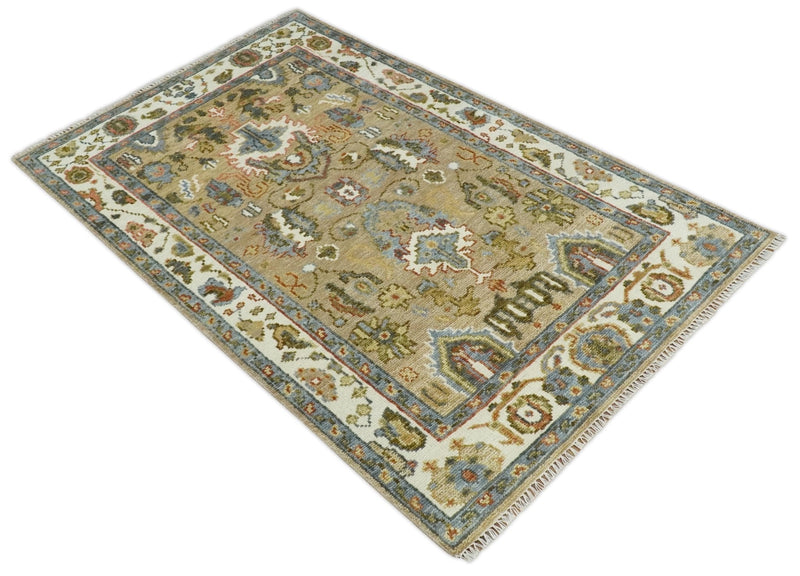 Beige and Ivory Hand knotted Traditional Oriental Oushak Multi Size Wool Area Rug