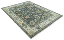 Green and Ivory Hand-Knotted Oushak Wool Area Rug - Traditional by The Rug Decor