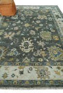 Green and Ivory Hand-Knotted Oushak Wool Area Rug - Traditional by The Rug Decor