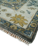 Green and Ivory Hand-Knotted Oushak Wool Area Rug - Traditional by The Rug Decor