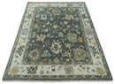 Custom Made Hand Knotted Green and Ivory Traditional Oushak Wool Rug
