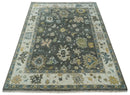 Green and Ivory Hand-Knotted Oushak Wool Area Rug - Traditional by The Rug Decor