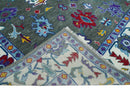 Hand Knotted Charcoal and Ivory Traditional Persian Oushak Wool Rug