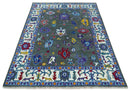 Hand Knotted Charcoal and Ivory Traditional Persian Oushak Wool Rug