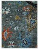 Vibrant Colorful Hand Knotted Charcoal, Ivory, Blue and Rust Traditional Oushak Multi Size wool Area Rug