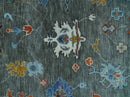 Vibrant Colorful Hand Knotted Charcoal, Ivory, Blue and Rust Traditional Oushak Multi Size wool Area Rug