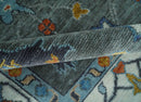 Vibrant Colorful Hand Knotted Charcoal, Ivory, Blue and Rust Traditional Oushak Multi Size wool Area Rug