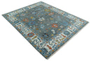 Vibrant Colorful Hand Knotted Charcoal, Ivory, Blue and Rust Traditional Oushak Multi Size wool Area Rug