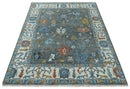 Vibrant Colorful Hand Knotted Charcoal, Ivory, Blue and Rust Traditional Oushak Multi Size wool Area Rug