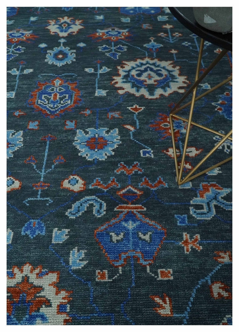 Hand Knotted Teal, Blue and Ivory Traditional Oriental Oushak Multi Size Wool Area Rug