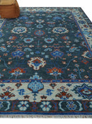 Teal Blue and Ivory Hand Knotted Wool Oushak Area Rug - Traditional Multi Size by The Rug Decor