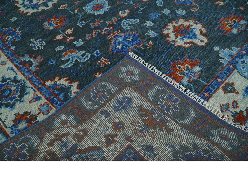 Hand Knotted Teal, Blue and Ivory Traditional Oriental Oushak Multi Size Wool Area Rug