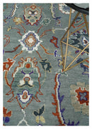 Hand Knotted Gray and Ivory Traditional Oriental Oushak Wool Area Rug
