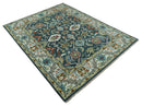 Green and Ivory Wool Area Rug - Hand Knotted Traditional Oushak by The Rug Decor