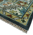 Green and Ivory Wool Area Rug - Hand Knotted Traditional Oushak by The Rug Decor