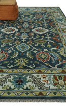 Green and Ivory Wool Area Rug - Hand Knotted Traditional Oushak by The Rug Decor