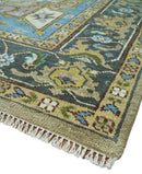 Hand-Knotted Custom Heriz Serapi Wool Rug - Modern Tribal Design Ivory Camel Teal by The Rug Decor