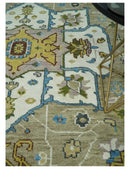 Hand-Knotted Custom Heriz Serapi Wool Rug - Modern Tribal Design Ivory Camel Teal by The Rug Decor