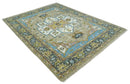 Hand-Knotted Custom Heriz Serapi Wool Rug - Modern Tribal Design Ivory Camel Teal by The Rug Decor