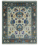 Vibrant Colorful Hand Knotted Ivory, Charcoal and Blue Traditional Oushak Multi size Wool Area Rug