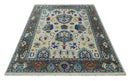 Vibrant Colorful Hand Knotted Ivory, Charcoal and Blue Traditional Oushak Multi size Wool Area Rug