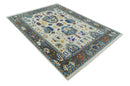 Vibrant Colorful Hand Knotted Ivory, Charcoal and Blue Traditional Oushak Multi size Wool Area Rug