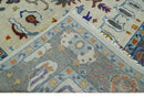 Hand Knotted Wool Oushak Area Rug - Traditional Ivory Charcoal Blue by The Rug Decor