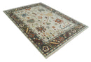 Hand Knotted Wool Area Rug Ivory Charcoal Blue Oushak Traditional Vintage Design by The Rug Decor