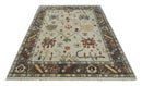 Hand Knotted Wool Area Rug Ivory Charcoal Blue Oushak Traditional Vintage Design by The Rug Decor