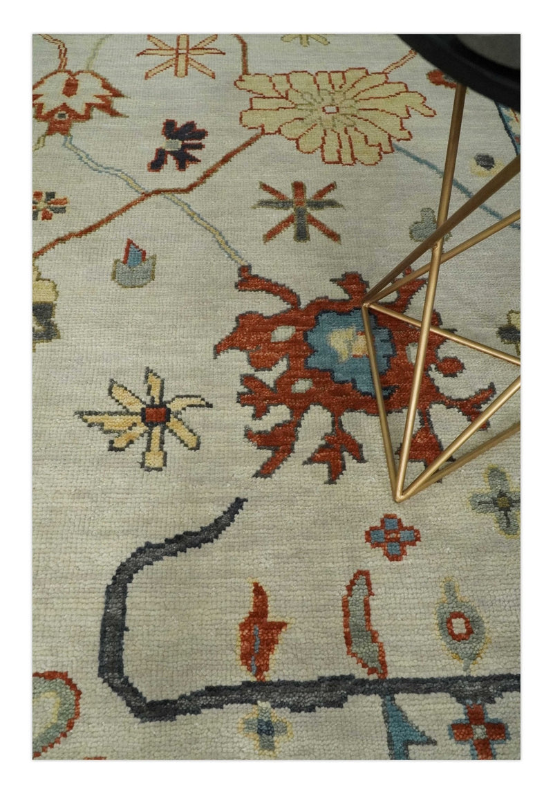 Hand Knotted Ivory, Charcoal and Blue Traditional Oriental Oushak Multi size Wool Area Rug