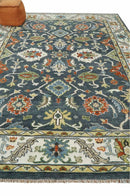 Teal Blue Ivory Hand Knotted Traditional Oushak Wool Area Rug by The Rug Decor