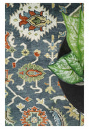 Teal Blue Ivory Hand Knotted Traditional Oushak Wool Area Rug by The Rug Decor