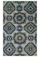 Hand Knotted 5x8 Beige, Violet and Olive Persian made of Recycled Silk Area Rug | OP98