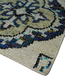 Hand Knotted 5x8 Beige, Violet and Olive Persian made of Recycled Silk Area Rug | OP98