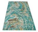 Hand Knotted 5x8 Blue, Ivory and Brown Modern Abstract Contemporary Recycled Silk Area Rug | OP79