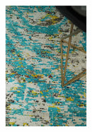 Recycled Silk Modern Area Rug 5x8 - Hand Knotted Blue Ivory Brown