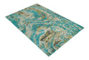 Hand Knotted 5x8 Blue, Ivory and Brown Modern Abstract Contemporary Recycled Silk Area Rug | OP79